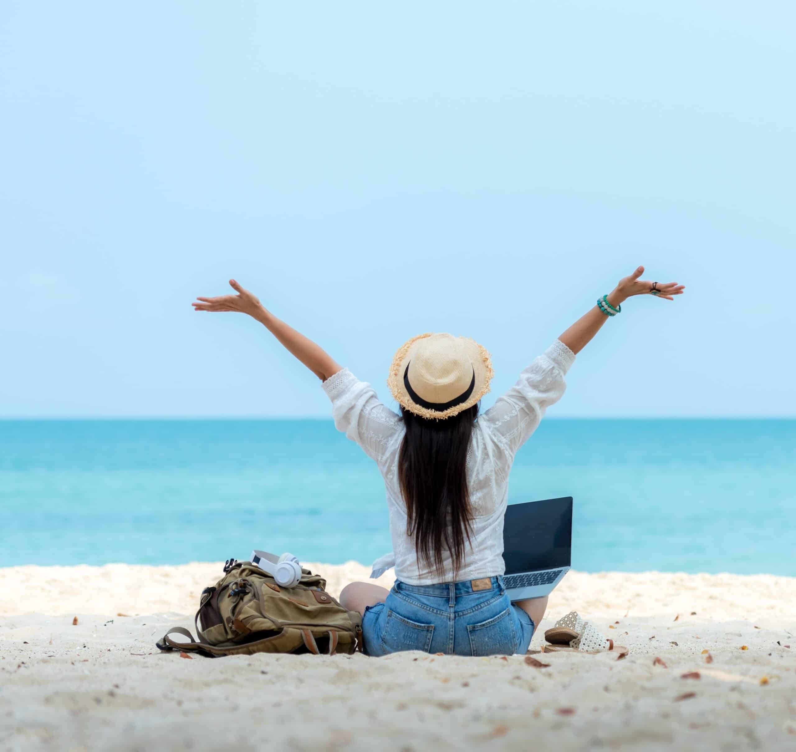 Happy woman on Naples Beach that used Naples Document scanning services.